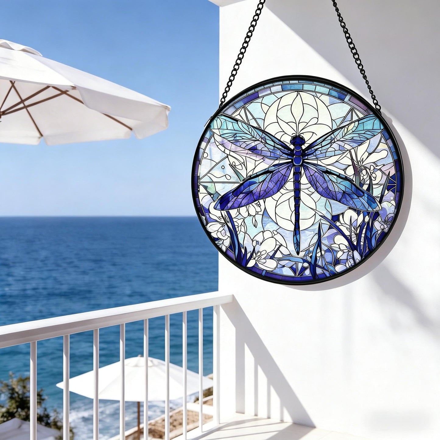 Stained Glass Sun Catcher,A Blue DragonflyStained Glass Window Hanging Garden Decor,Sun Catchers Indoor Window,Whimsical Decoration for Home Backyard Patio Lawn Porch with 9.8 INCH
