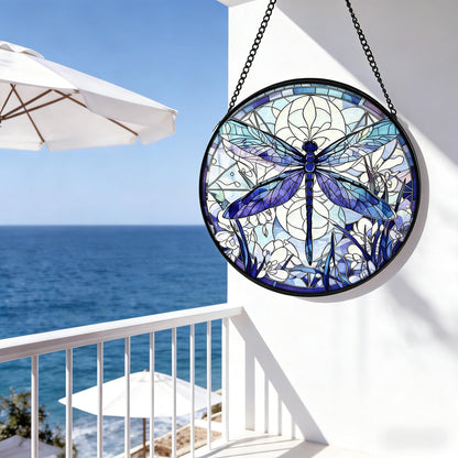 Stained Glass Sun Catcher,A Blue DragonflyStained Glass Window Hanging Garden Decor,Sun Catchers Indoor Window,Whimsical Decoration for Home Backyard Patio Lawn Porch with 9.8 INCH