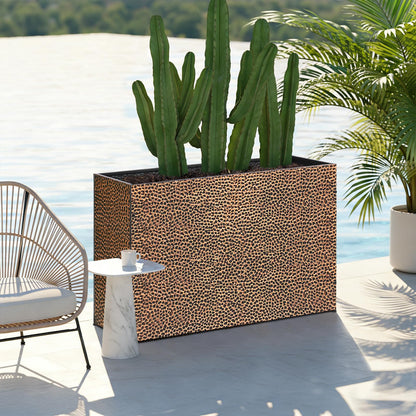 BAYN 32x12x24 Inch Rectangular Metal Planter Box – Bronze Hand-Hammered Metal Planter with Pre-Drill Holes, Heavy Duty Outdoor Garden Planter for Patio, Porch, Yard