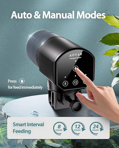 Automatic Fish Feeder Dispenser for Aquarium: 200ml Large Capacity Auto Feeders for Small Tank Turtle Betta Koi - Battery Food Feeding Timer for Flakes Pellet Vacation Weekend Day