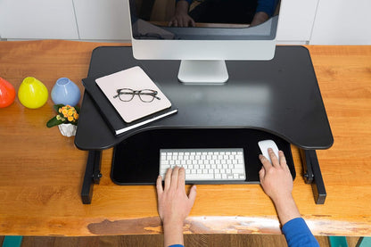 Rocelco 32" Height Adjustable Standing Desk Converter with Anti Fatigue Mat BUNDLE - Sit Stand Up Dual Monitor Riser - Computer Workstation - Large Retractable Keyboard Tray - Black (R ADRB-MAFM)