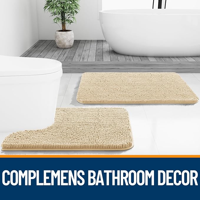 OLANLY Bathroom Runner Rugs 59x24, Extra Soft Absorbent Chenille Bath Rugs, Rubber Backing Quick Dry, Machine Washable Long Bath Mats for Bathroom Floor, Tub and Shower, Home Decor Accessories, Beige