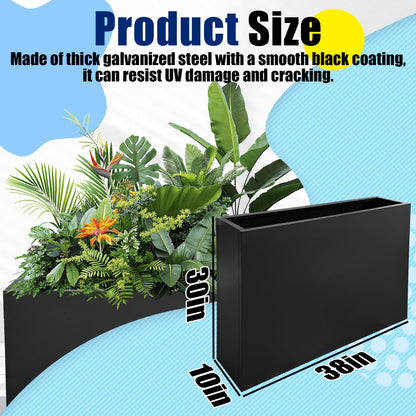 Srehloe Metal Planter Box for Outdoor Plants 38" x 10" x 30" Large Rectangular Planter Cube Steel Heavy Duty Flower Pot with Insert Shelf and Drainage Holes Suitable for Patio Yard Garden Porch Hotel