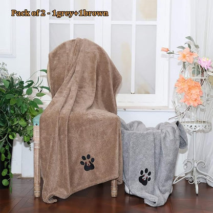 Dogvingpk Extra Large Dog Towel 2 Pack, Super Absorbent Soft Quick Drying Microfiber Pet Bath Towels for Large & Medium Dogs (XL-55" * 36", Grey and Brown)