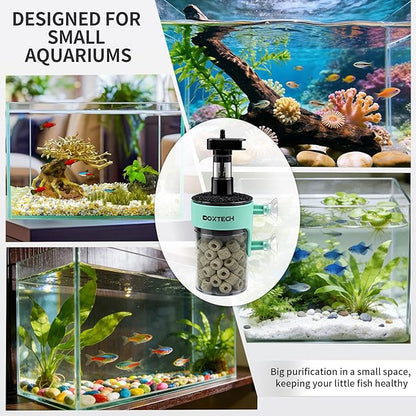UPETTOOLS Aquarium Filter, Small Fish Tank Filter Submersible Fish Filter with Built-in Air Bubble Stone and Bio Balls Suitable for Fish Tanks up to 5-15 Gallons (Air Pump Not Included)
