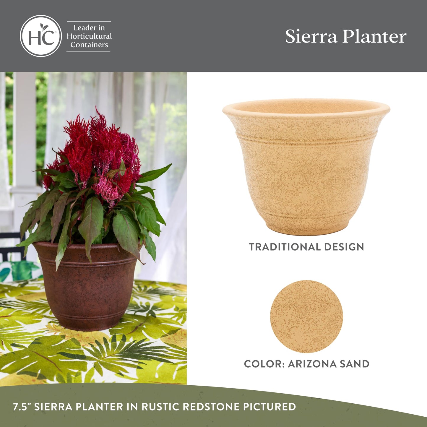 The HC Companies Sierra Round Self-Watering Pot - Lightweight Plastic Planter for Herbs & More - Durable Plant Pots for Indoor Plants & Outdoor Plants (7.5” Arizona Sand, Pack of 2)