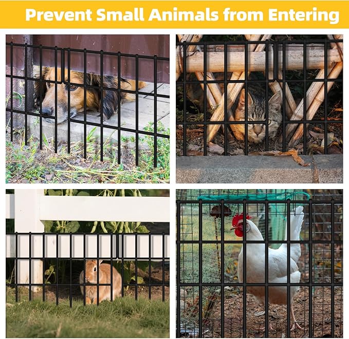 ULIOK 46 Panels Animal Barrier Fence, Garden Fence Animal Barrier, No Dig Fencing, 65.2ft(L) x 13in(H) Dog Fencing Rabbit Fences, 1.5in Spike Spacing Rustproof Metal Fences Border for Outdoor Yard