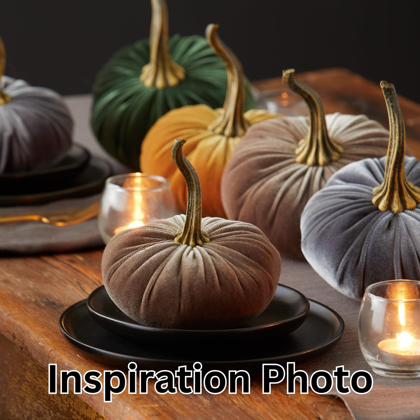 Your Heart's Content Set of 3 Small Velvet Pumpkins, Fall Wedding Centerpiece, Modern Rustic Farmhouse, Mantel Decor, Thanksgiving, Classic Gift (Sm Gray Taupe Ivory)