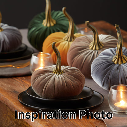 Your Heart's Content Set of 3 Small Velvet Pumpkins, Fall Wedding Centerpiece, Modern Rustic Farmhouse, Mantel Decor, Thanksgiving, Classic Gift (Sm Gray Taupe Ivory)