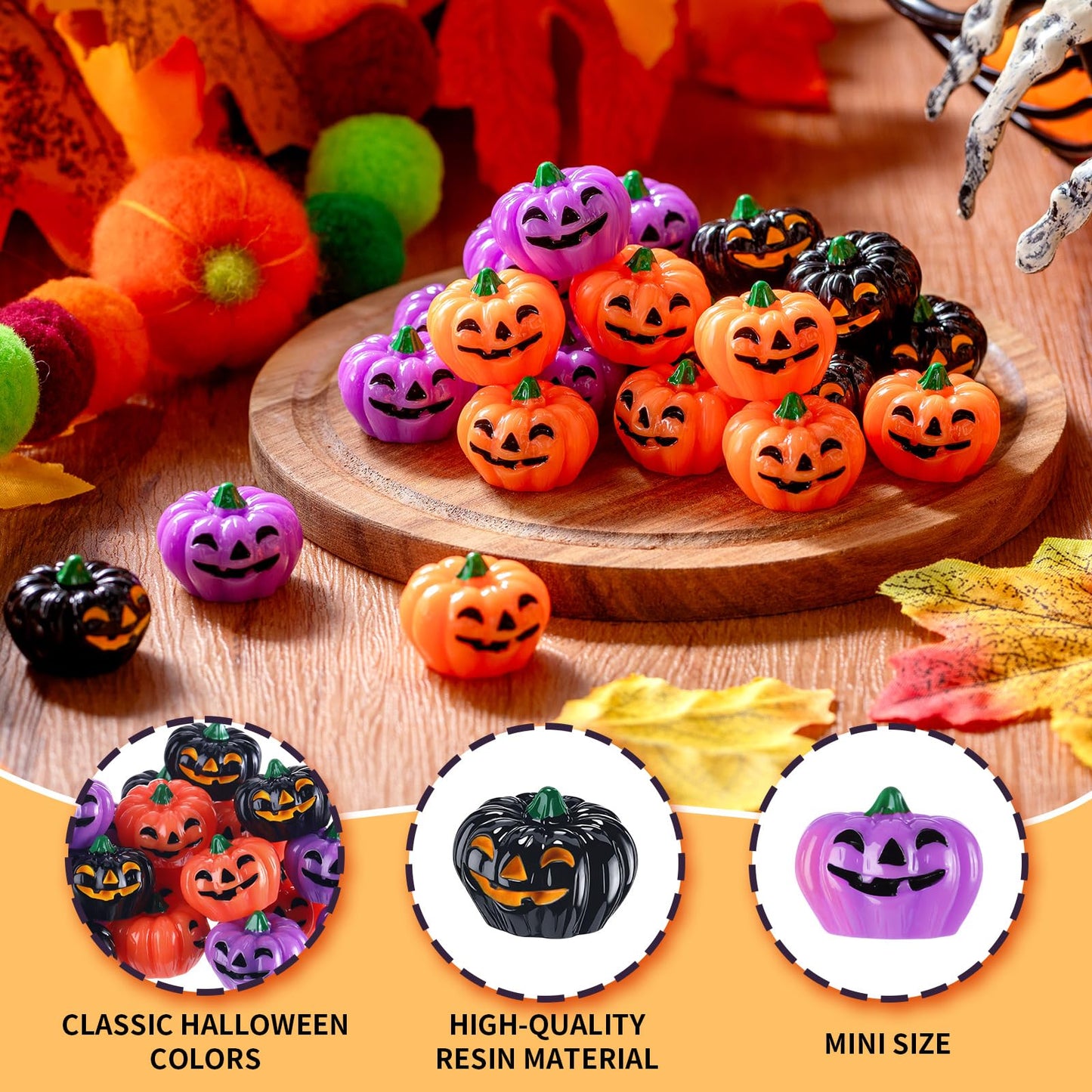 Yalikop 60 Pcs Mini Resin Pumpkin Halloween Miniature Grimace Pumpkin Tiny Vegetable Decor for Halloween Thanksgiving Fall Harvest Festival Party DIY Craft Home Table Decor(Orange, Purple and Black)