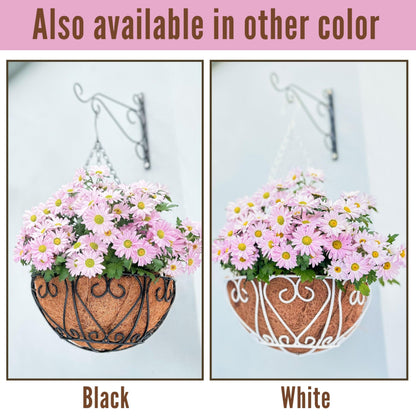 LaLaGreen Hanging Planter for Outdoor (20 Inch, 4 Pack) Large White Metal Wire Hanging Plant Planter with Coco Liner Round Porch Modern Garden Balcony Deck Country Decor Flower Pot Holder Hanger