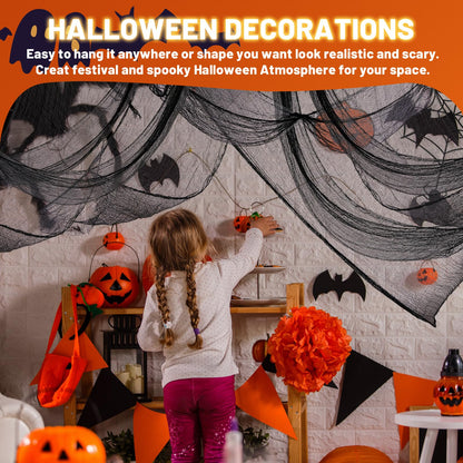 4-Pack Spooky Black Halloween Gauze - 30x120 Inch, Scary Cloth for Haunted House, Outdoor Patio, Garden, Indoor Wall Windows, Halloween Decorations