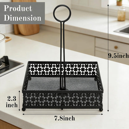 ZAVOOS 2 Pack Condiment Caddy, Metal Square Table Caddies Collection Spice Organizer with Number Card Holder for Kitchen Cabinet, Floral Decor Seasoning Sauce Holder for Outdoor Grill, Picnic, Party