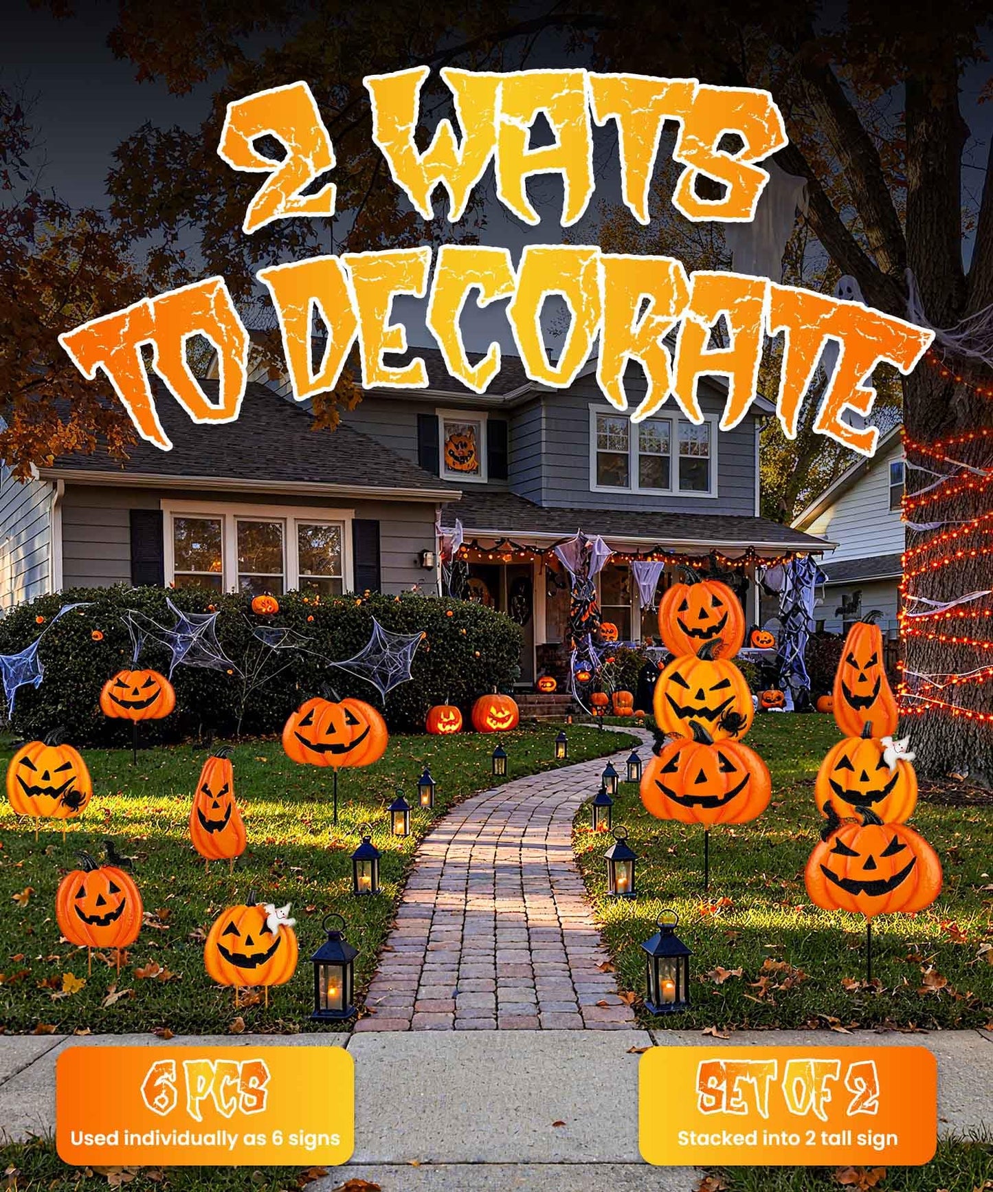 Beterzack 2 Pack Halloween Garden Stakes - Stacked Metal Pumpkins Jack-o-Lantern Lawn Decor, Scary Metal Yard Signs Stake Outdoor Decorative Pumpkin Home Lawn Pathway Decor