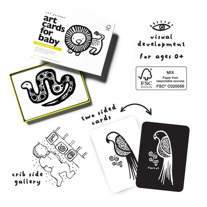 Wee Gallery Art Cards for Baby, Durable High Contrast Black and White Animal Flashcards for Newborns, Brain Development, Sensory Toys, Tummy Time Essentials for Infant and Toddler - Jungle Animals