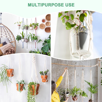 M METERXITY 2-Pack Macrame Plant Hanger, 41 Inch Hand Woven Hanging Basket Holder Handmade Cotton Rope Plant Net Pocket with 1 Net for Balcony Decor/Farmhouse Home Decor/Indoor Plants[Khaki]