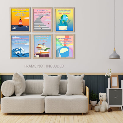 KDMAZH 6pc Set Inspirational and Motivational Classroom Posters， Language educational poster， Positive Posters， for Middle and High School Classroom Decorations ，8×10Inch，Unframed