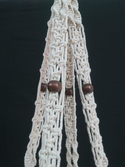 Hanpo Rope Macrame Plant Hanger Hanging Planter 4 Legs 59 Inch for 12-13 inch Plant Pot, Without Pot and Plant (Cream-Cotton)