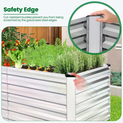 SEJOV 6x3x2ft Raised Garden Bed Kit, Galvanized Planter Raised Garden Boxes Outdoor, Deep Root Raised Planter w/Anti Cutting Strip, Large Metal Raised Garden Bed for Vegetables Flowers Herbs, Silver
