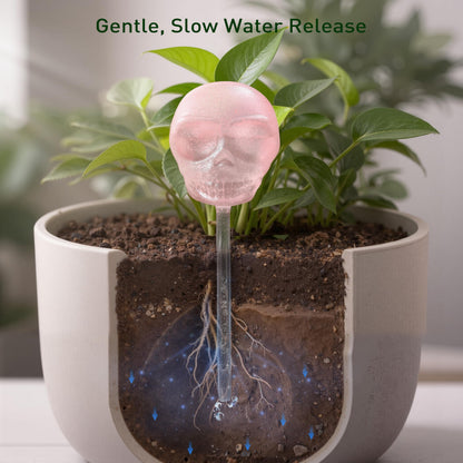 Soilagua 10 oz Glow-in-The-Dark Smiling Cute Skull Glass Plant Watering Globes, Halloween Goth Water Bulbs, Gothic Plant Self Watering Devices, Self Watering Planter Insert Plant Waterer, 2 Pack