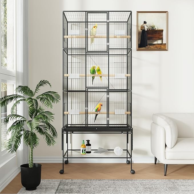 GAOMON Large Bird Cage - 69 Inch Metal Parrot Cage with Rolling Storage Stands, Wide Flight Aviary with Slide Out Tray Feed Bowls, Pet Bird House for Conures, Cockatiels, Cockatoo, Parakeets