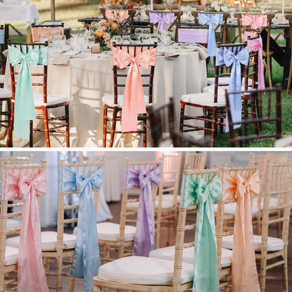 Tegeme Pastel Chair Sashes Bows Satins Soft Chair Ribbon Sashes Wedding Aisle Church Bows Decor for Wedding Banquet Party Easter Garden Events Decoration (10 Pcs,7" X 108")
