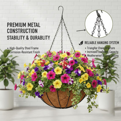 GYATSOCYG 4 Pack 12 Inch Brown Outdoor Metal Hanging Planter Basket Hanging Planters Flower Pot Round Modern Flower Holder Pot Garden Accessory（Watermelon Style）