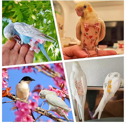 2 Pcs Bird Diapers Bird Harness Flight Suits Diapers with 80 Inch Flying Leash Reusable Parrot Nappy with Waterproof Inner Layer for Cockatiel Budgie Conure Parakeet Lovebird-Heart&Duck