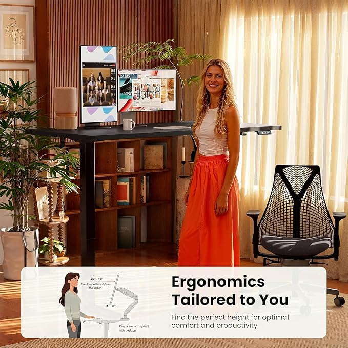 ErGear Height Adjustable Electric Standing Desk, 63 x 28 Inches Sit Stand up Desk, Memory Computer Home Office Desk, Carbon Fiber Black