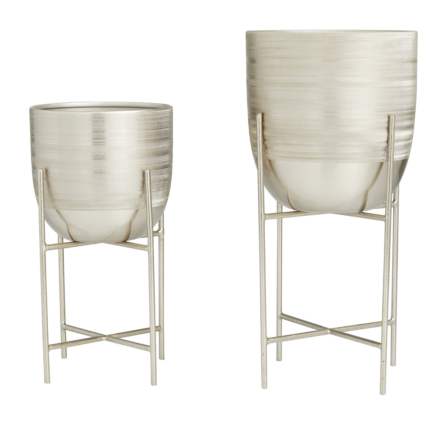 Deco 79 Metal Indoor Outdoor Planter Small Planter Pot with Removable Stand, Set of 2 Planters 6", 5"W, Silver