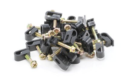 THE CIMPLE CO Wire Clips, Single Cable Wall Clip, Coaxial, Cat6, Electrical Wire, Ethernet, 1/4 in (6 mm) Screw Fastener, 100 Pack, Black