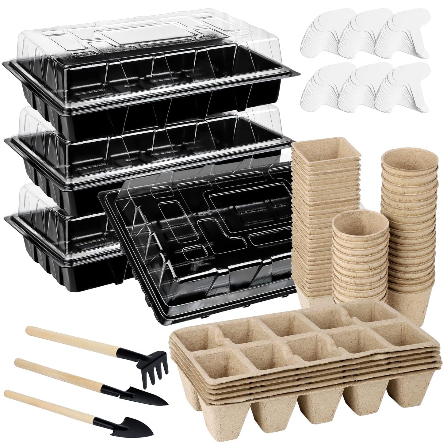 Aodaer 193 Pack Seed Starter Kit Including Seed Starter Tray Peat Pots for Seedlings with Plant Labels, Tool, Plastic Growing Trays Germination Tray Paper Seedling Cups for Indoor Outdoor Garden
