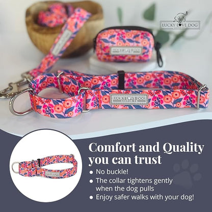 Lucky Love Dog Martingale Dog Collar - Adjustable, No-Slip, Durable, & Soft Webbing Collar for Male and Female Dogs Ideal for Training & Walking - Rosie, Medium