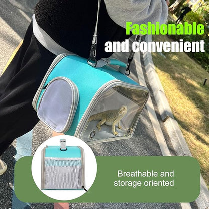 WEVONIGU Scratch-Resistant Bearded Dragon Backpack Foldable Gecko Carrier Ventilation Travel Bag with Clear View Window Dual Carry Cage Options for Travel Hiking & Vet Visits