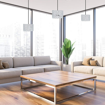 Boao Crystal Lamp Shade Chandelier, Warm White, 7 x 7 x 4.3 Inch, Silver, Model: Boao-Pendant Lights-p1432