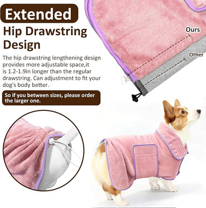 Soft Dog Bathrobe Fast Drying Dog Coat, Super Absorbent Dog Towels for After Bath, Microfiber Pet Robe Adjustable Collar & Belly Warm Keeping Dogs Coat for Pet Dogs & Cats (Pink, XX-Large)