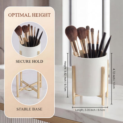 MONOSUGO 4.72" Gold Pen Holder Aesthetic Pencil Holder for Desk, Gold Desk Organizers and Accessories for Women Girls, Ceramic Pen Holder for Office