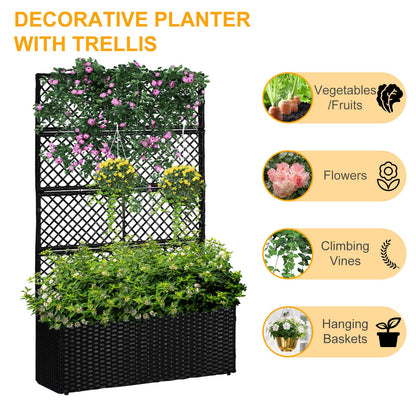 52’’ H Garden Planter Box with Trellis Outdoor for Vine Climbing Plants, Flowers Handwoven Rattan Garden Bed with Removable Liners for Backyard Patio Balcony