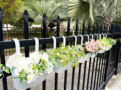 Joyfernal 12" Balcony Railing Planters, Outdoor Hanging Planter for Fence, Stylish Metal Porch Deck Flower Pot for Herbs & Succulents (White, Pack of 2)
