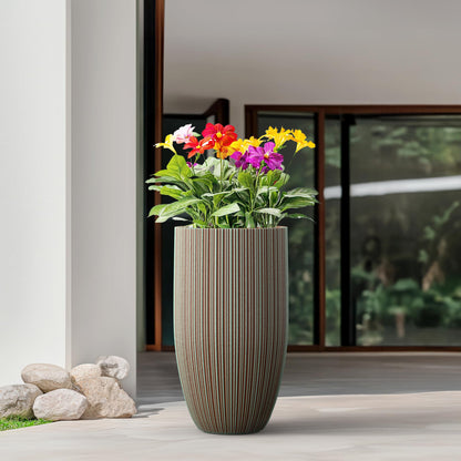 Humid Jade Tall Round Concrete Planter – 24 Inch Tall Mineral-Toned Surface Plant Pot with Drainage Hole and Plug, Ideal for Succulents, Flowers and Trees for Porch, Patio or Home, Verdigris Mist