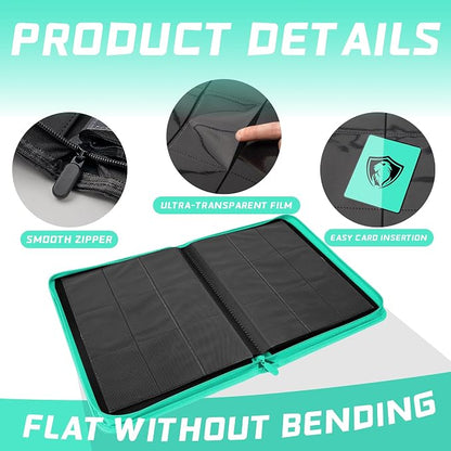 9 Pocket Card Binder, Premium Zip Trading Card Binder, 360 Double Sided Pocket PU Collection Binder, Collector Album, Card Folder for MTG, TCG, Sports Cards, (Cyan)