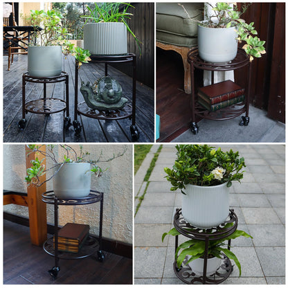 Rioneta Rolling Plant Stand with Wheels – 2 Tier Flower Pot Holder for Indoor & Outdoor, Easy Move Cart for Balcony, Patio, Garden, 165 lbs Capacity Coffee