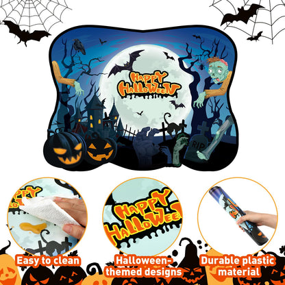 6 Pcs Halloween Placemats Plastic Pumpkin Spider Ghost Witch Happy Halloween Table Mats Boo Purple Blue Orange Spooky Waterproof Placemat for Kitchen Home Table Party Decoration, 11.81 x 15.75 Inch
