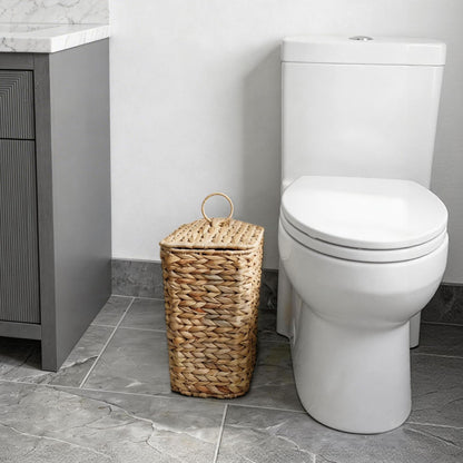 deepredcoast 2.6 Gallon Wicker Trash Can with Lid, Handwoven Water Hyacinth Wastebasket with Removable Plastic Inner Bin, Small Decorative Rattan Trash Can for Bathroom Bedroom Office Kitchen