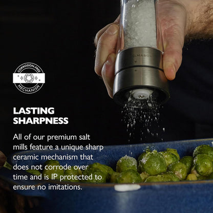 COLE & MASON Derwent Salt Grinder - Stainless Steel Mill Includes Gourmet Precision Mechanism and Premium Sea Salt