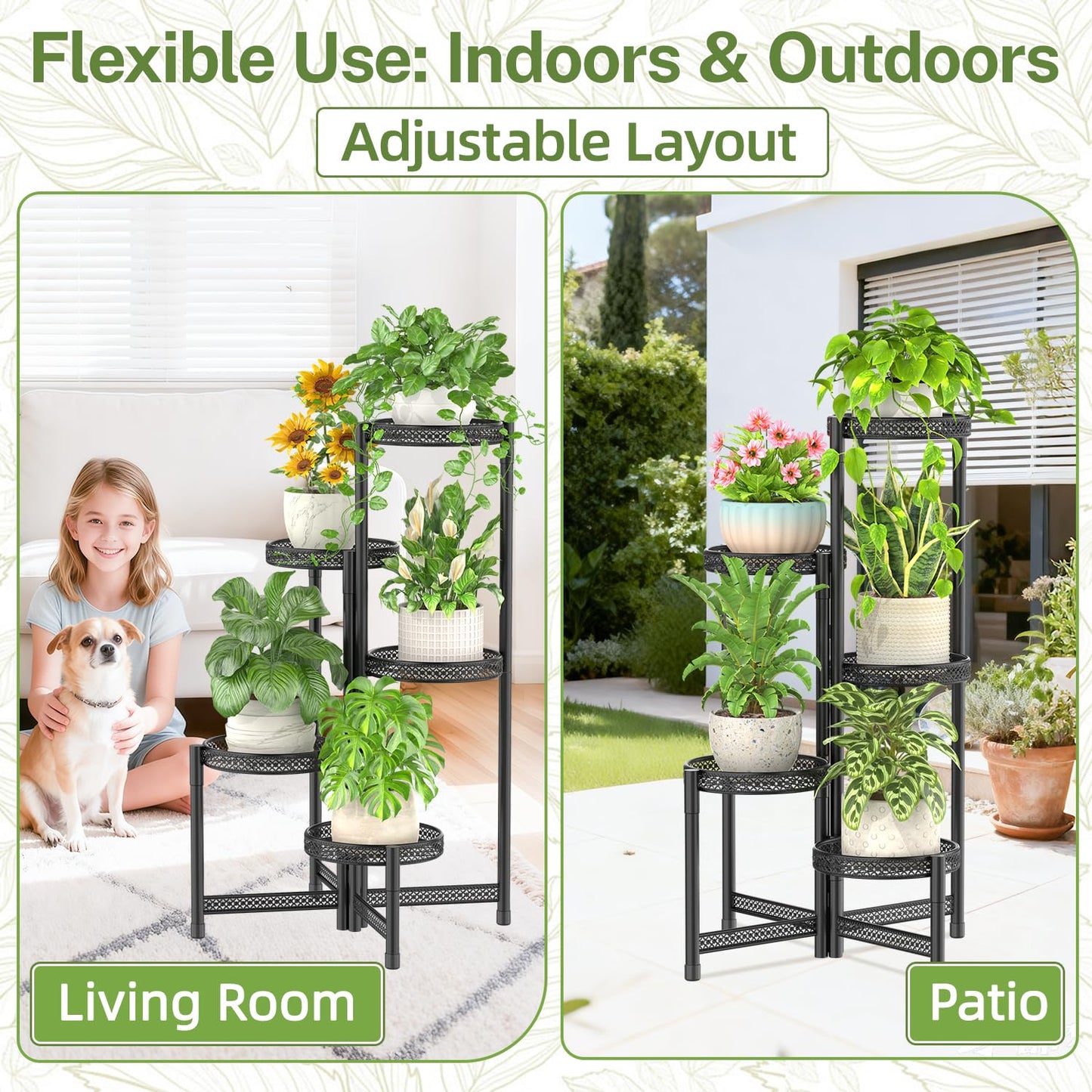 iDavosic.ly Plant Stand Indoor Outdoor, 5 Tier Corner Metal Flower Display Holder Shelf, Folding Tall Orchid Rack for Patio Balcony Porch Garden Living Room House, Wrought Iron - Modern Black