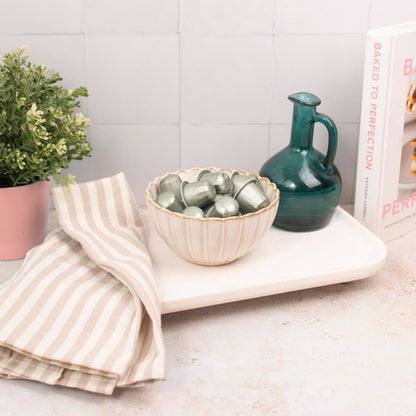 Travertine Marble Footed Tray in White Marble or Silver Travertine – Available in Two Sizes. (White, Large)