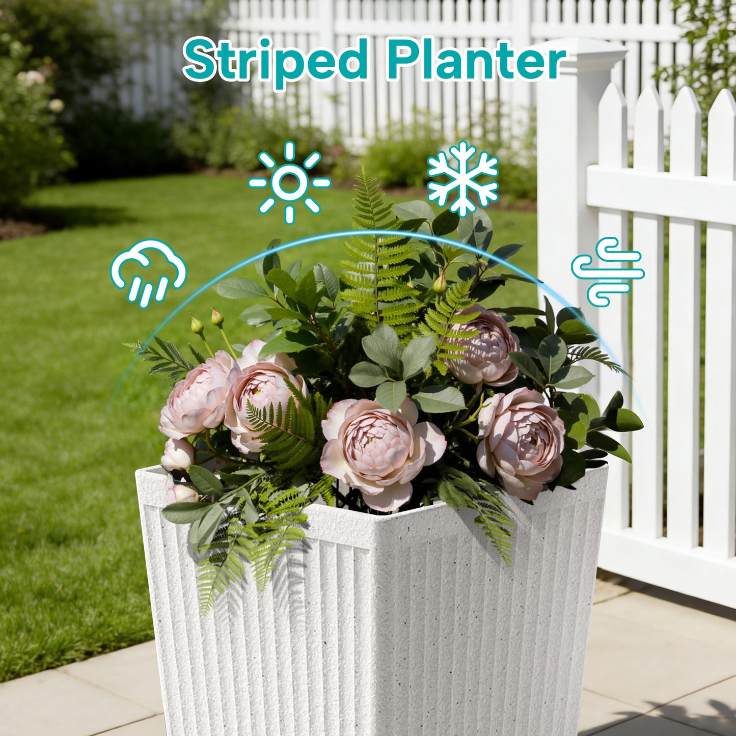 Diyfire Tapered Tall Planters for Outdoor Plants 2 Pack- 23.6 Inch Heavy-Duty Classic Square Indoor Flower Pots with Drainage Holes/Partition/Tray, Large Outdoor Planters for Porch Patio, White