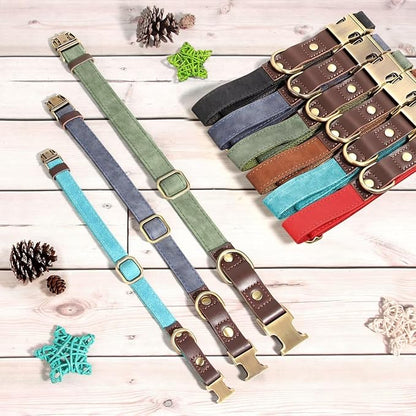 Didog Soft PU Leather Dog Collar for Large Dogs,Classic Adjustable Dog Collars with Quick Release Metal Buckle,Easy Clean and Comfortable with Nylon Lining,Light Blue,L Neck 16-23"