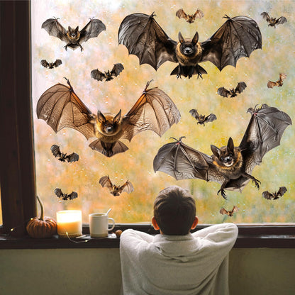 Halloween Window Decorations Clings Decor Large Bats Decals Removable Halloween Glass Stickers Indoor Spooky Bats Clings Double-Sided Scary Static Cling for Holiday Party Outdoor Decoration Supplies